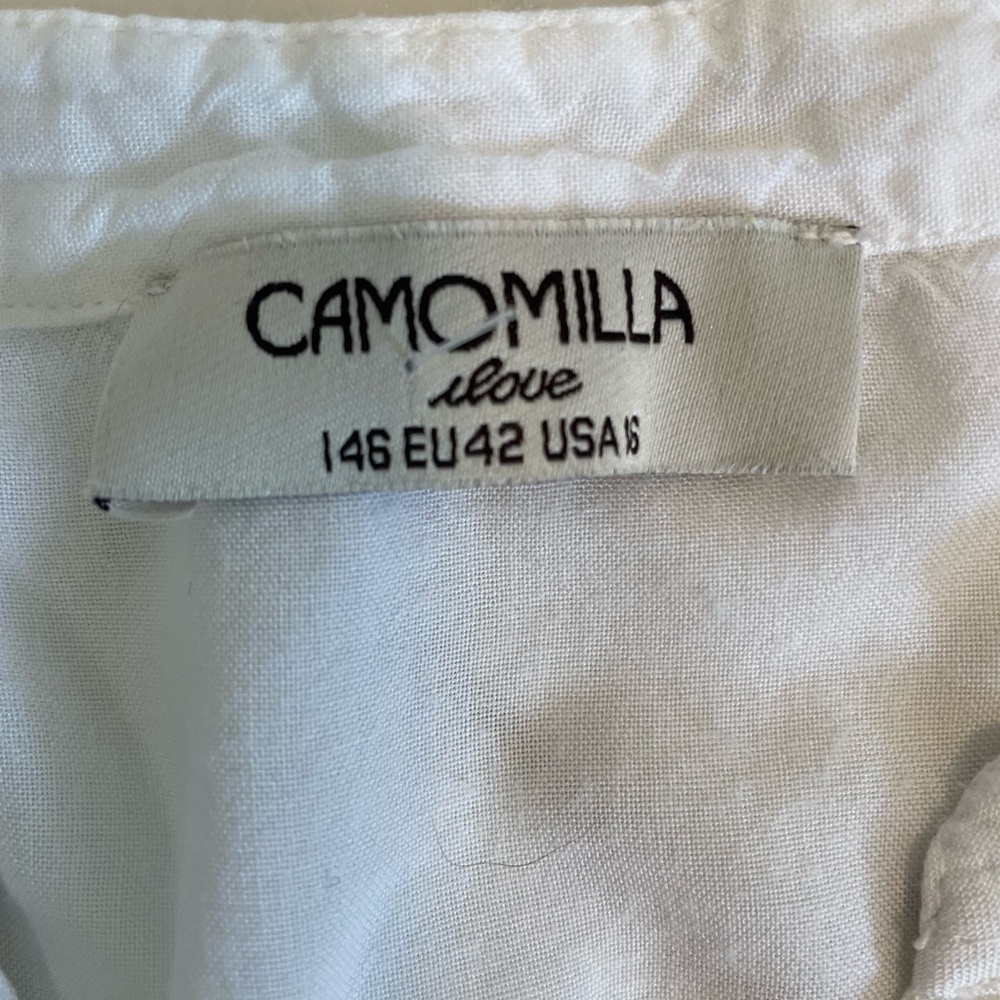Camomilla, women’s 16 or XL, boho embroidered bell sleeve blouse, blue and white - Picture 2 of 6